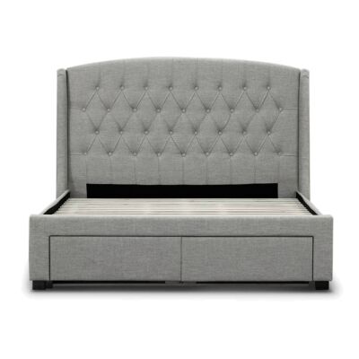 Karin Fabric Bed with Drawers, Queen, Stone