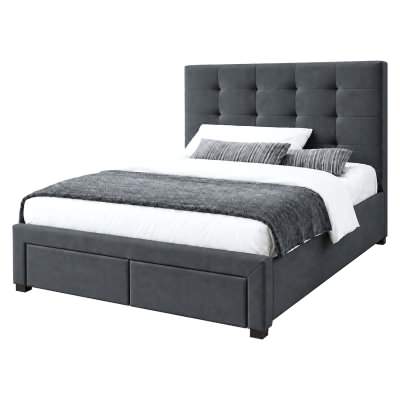 Massadona Fabric Bed with End Drawers, King Single, Grey