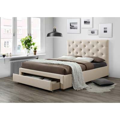 Vasto Fabric Platform Bed with End Drawer, Double, Beige