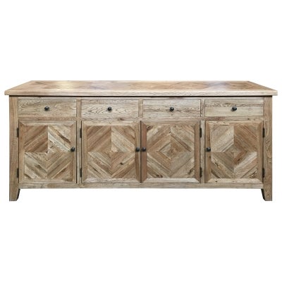 Ardentes Oak Timber Parquetry 4 Door 4 Drawer Buffet Table, 180cm