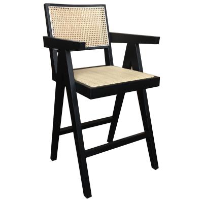 Maron Elm Timber & Rattan Counter Stool, Black