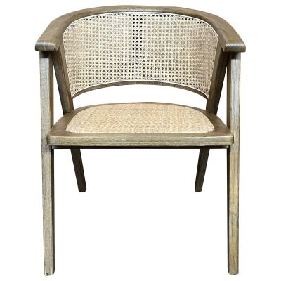 Caribbean Elm Timber & Rattan Carver Dining Chair, Antique Natural