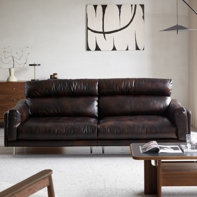 Seina Full Waxed Top Grain Leather Modular Sofa, 3 Seater, Chocolate