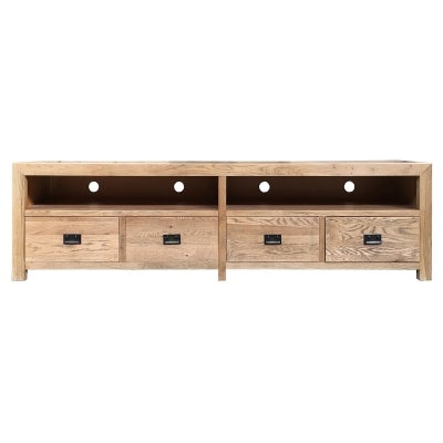 Roanne Timber 4 Drawer TV Unit, 220cm, Antique Natural