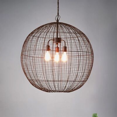 Cray Metal Wire Pendant Light, Ball, Large, Antique Copper