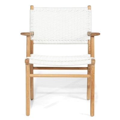 Zac Teak Timber & Close Woven Cord Indoor / Outdoor Dining Armchair, White / Natural