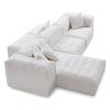 Touff Cotton Linen Fabric Double Sided Modular Sofa, High Arms, 3 Seater with Reversible Chaise & Double Ottoman, White