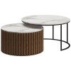 Ophelia 2 Piece Sintered Stone Top Round Nesting Coffee Table Set, 90cm, Walnut / White