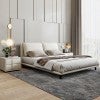 Lunor Flannel Fabric Low Profile Platform Bed, Double, Beige
