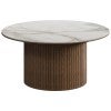 Blanco Sintered Stone Top Wooden Round Coffee Table, 90cm, Walnut / White