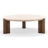 Amaya Travertine & Oak Timber Round Coffee Table, 110cm