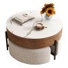 Tara 4 Piece Modern Round Nested Storage Coffee Table & Ottoman Set, 80cm, White / Walnut
