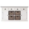 Halifax Contrast Mahogany Timber 2 Door 4 Drawer Buffet Table with 4 Rattan Baskets, 160cm, Brown / Distressed White