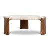 Amris Travertine & Timber Hexagonal Coffee Table, 100cm, Walnut