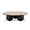 Lalor Timber Round Coffee Table, Travertine Top, 100cm, Black