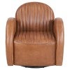 Albron Full Top Grain Leather Swivel Armchair, Tan
