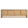 Collaroy American Oak Timber 4 Door TV Unit, Rattan Door, 200cm, Natural