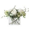 Seraphina Artificial Peony Snow Willow Mix in Glass Vase, 48cm