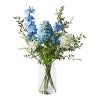 Pandora Artificial Hydrangea Delphinium Mix in Glass Vase, Blue / White