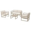 Siesta Mykonos 4 Piece Outdoor Lounge Set with Cushions, 2+1+1 Seater, Taupe / Beige