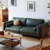 Akira Full Top Grain Leather & Cherrywood Timber Sofa, 3 Seater, Olive Green