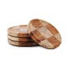 Marcellus Checkered Marble Raised Edge Round Coaster, Set of 4, Coral / Red