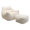 Snugo Corduroy Fabric Compressed Lounge Chair with Ottoman, White