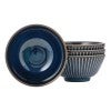 Minoru Touki Sendan Japanese Porcelain 14cm Rice Bowl, Set of 4, Midnight Blue