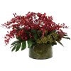 Lanai Artificial Dancing Orchid Arrangement in Glass Vase, Red Flower