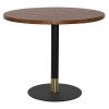 Tivoli Commercial Grade Textured Timber & Steel Round Dining Table, 80cm, Light Walnut / Black Brass
