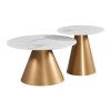 Angelus 2 Piece Sintered Stone & Steel Round Coffee Table Set, 70/50cm, Gold / White