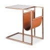 Orselli Marble & Stainless Steel C-shape Side Table with Microfiber Leather Magazine Rack