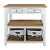 Ocosta Mahogany Timber Console Table with Rattan Baskets, 80cm, Distressed White / Teak