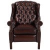 Beaumont Full Top Grain Leather Chesterfield Wing Back Recliner Armchair, Vintage Brown