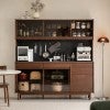 Alvorn Sintered Stone Top American Walnut Timber Hutch Cabinet with Pegboard, LED Light & Power Track, 180cm