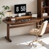 Molten American Walnut Timber Electric Standing Desk with LED Shelf Riser & Drawers, 120cm