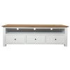 Lucia Timber 3 Drawer TV Unit, 180cm, Natural / Distressed White