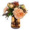 Elandra Artificial Peony & Banksia Mixed Arrangement in Glass Vase, 40cm, Peach Flower