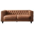 Firch Tufted Faux Leather Sofa, 3 Seater, Oatmeal