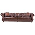 Brannock Full Top Grain Leather Chesterfield Sofa, 4 Seater, Vintage Brown