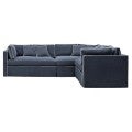 Marbella Fabric Slipcover Modular Corner Sofa, RHF 5 Seater, Navy