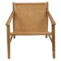 Bolan Leather & Teak Timber Sling Armchair, Toffee