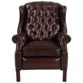 Beaumont Full Top Grain Leather Chesterfield Wing Back Recliner Armchair, Vintage Brown