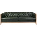 Soren Full Top Grain Leather & Oak Timber Sofa, 3 Seater, Army Green