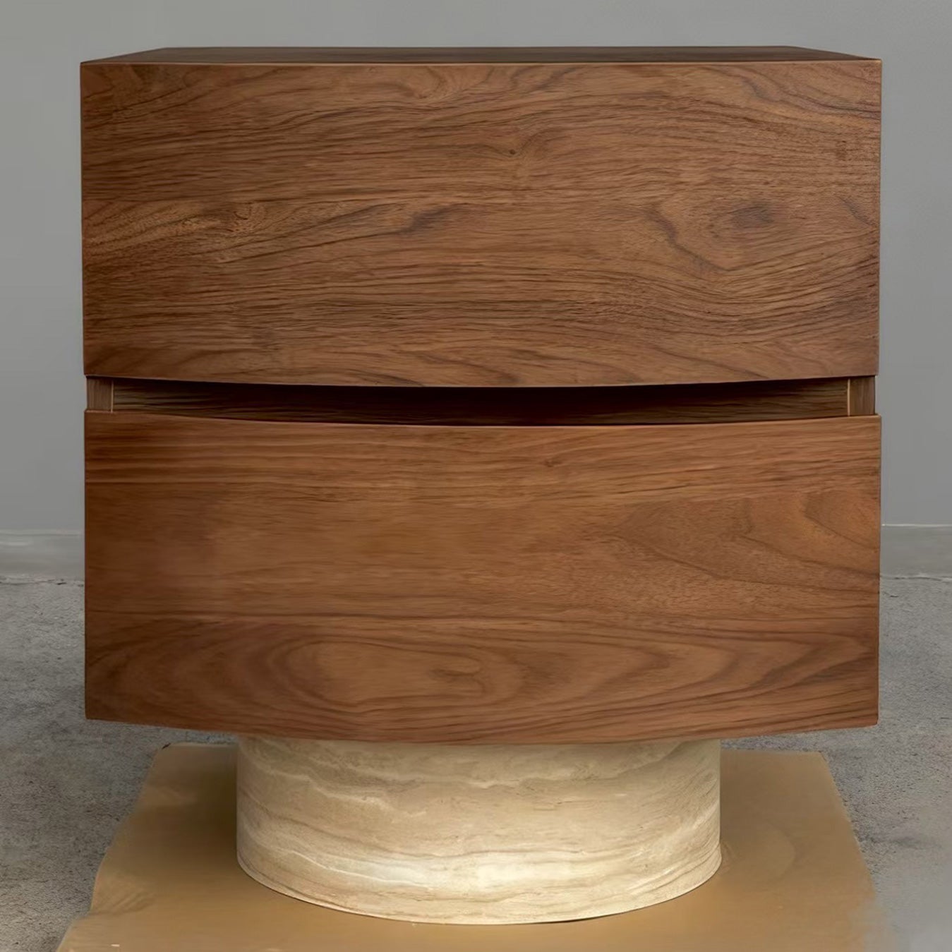 Tavina Modern Wooden Bedside Table, Walnut / Travertine
