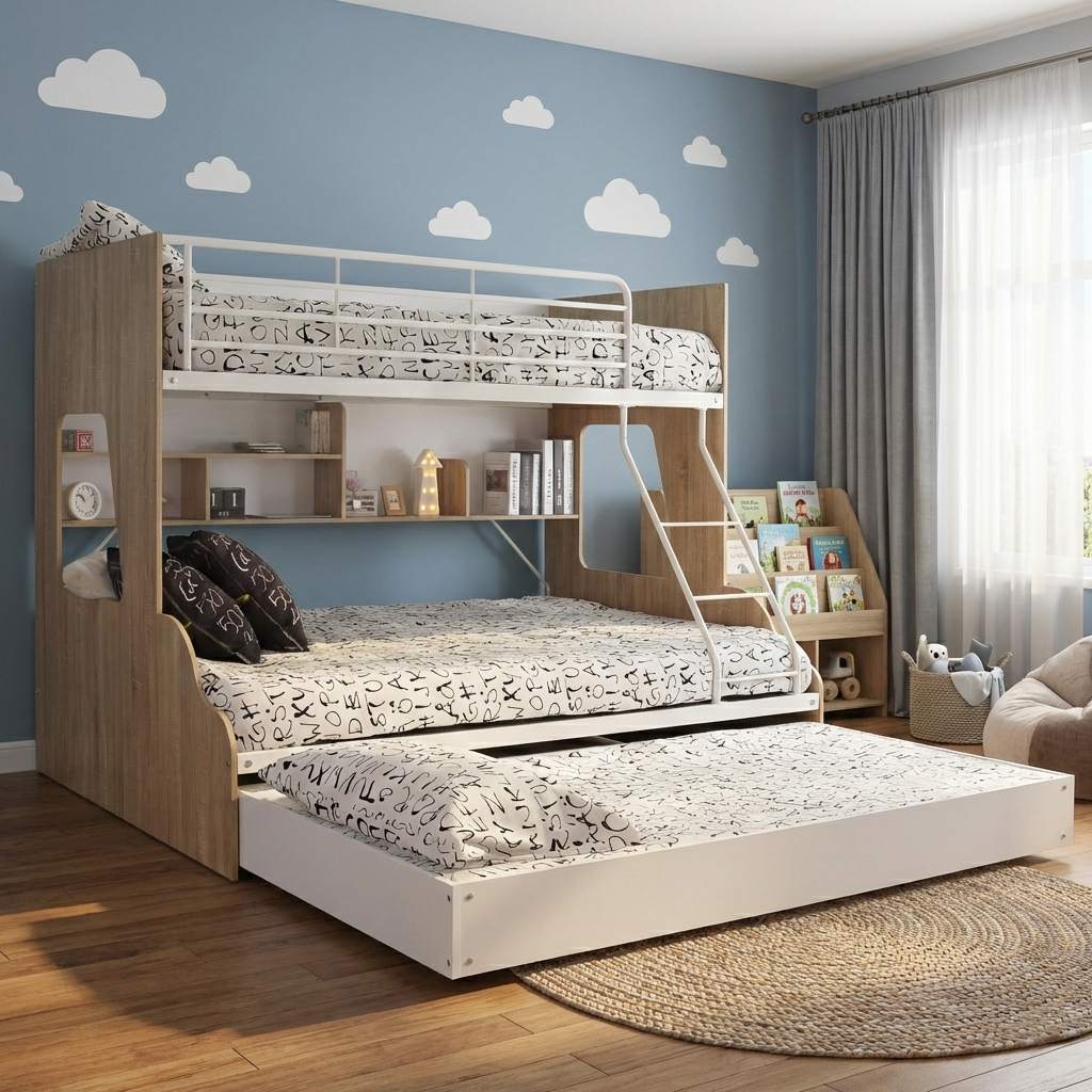 Tiffany Bunk Bed with Trundle, Trio, Sonoma Oak / White